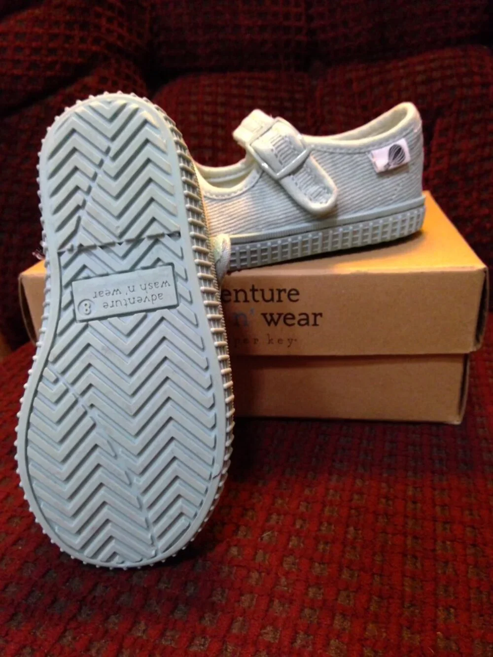 Kids Mary Jane Shoes in Light Mint and Burgundy -